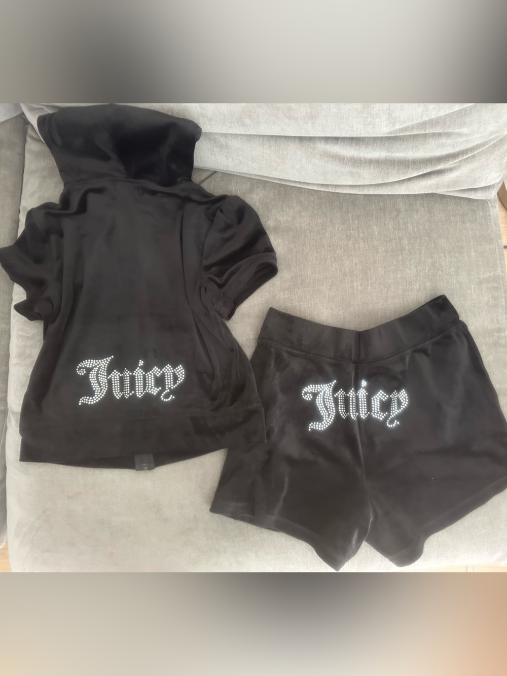 Juicy Couture Black Rhinestone Logo Shorts Set